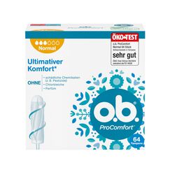 o.b. Tampon, ProComfort Normal, für mittlere bis stärkere Tage, von Öko-Test "sehr gut" bewertet**, ultimativer Komfort* und zuverlässiger Schutz, 64 Stück, "Verpackung kann abweichen"
