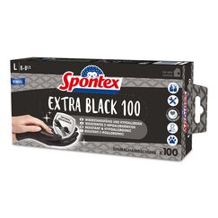 Spontex Extra Black Einmalhandschuhe aus Vinyl, ungepudert und latexfrei, vielseitig einsetzbar, in praktischer Spenderbox, Größe L, 100er Pack, schwarz