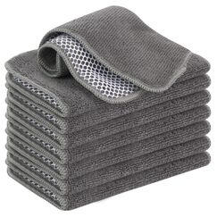 VIVOTE Microfaser Spültücher Spüllappen waschbar Geschirrtücher Mit Poly-Mesh-Scheuerseite Abwaschtücher Küch Teigreinigungstuch Netztuch,8Pack,20cmx20cm (Grau)
