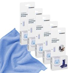Geberit Sticks 244.600.00.1, 5er Set a 8 Sticks, für Duofresh Einwurfschacht, Wasserkastensticks - inklusive Mikrofasertuch by kör4u - Made in Germany