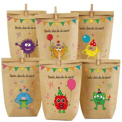 Monster Geschenktüten Monster Papiertüten, 12 süßen Monster Tüten mit 6 Verschiedenen süßen Monstermotiven für Mitgebsel, Kinder Geschenke, Gast, Giveaways, Kindergeburtstag, Halloween Party