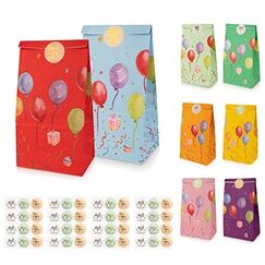 Geschenktüten, Papiertüten, Candybar Tüten, Bunte Geschenktüten Papier, zum Mitgebsel Kindergeburtstag Geschenken, Hochzeit, Party, usw. 24X13X8cm 24 Stück Bunten