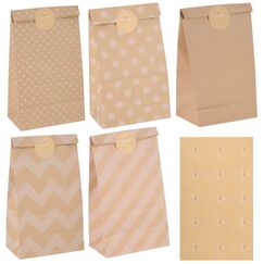 30 Stück Papiertüten Klein, 24x13x8cm Geschenktüten Braun Kraftpapiertüten Partytüten mit 30 Aufkleber Candy Tüten Butterbrottüten für Hochzeit Ramadan Geburtstag Valentinstag Ostern