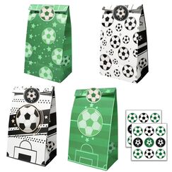 12 Stück Fußball Papiertüten Geburtstagstüten Fussball Party Tüten mit 18 Aufkleber 4 Muster für Kinder Weihnachten Halloween Geburtstag Hochzeit Party für Geburtstag Kinder Fußball Motto Party Favors