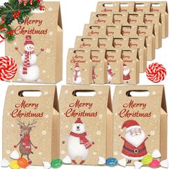 Geschenktüten Weihnachten, Weihnachtstüten Papiertüten mit Griff, Partytasche Geschenkbox Kraftpapier Verpackung, Schokolade SüßIgkeiten Organizer -24STK-
