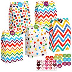 Mexgcom 20 Stück Papiertüten, Mehrere Stile Geschenktüten Kindergeburtstage mit 51 Aufkleber, 24 x 13 x 8 cm Farbe Tüten Papier von Kindergeburtstag, Hochzeit, Feiern