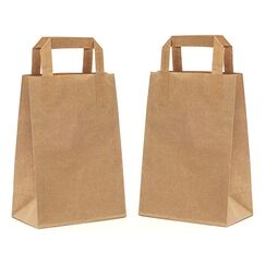 PAKNOR® 50stk Braun Papiertüten mit Henkel - 18 x 23 x 8,5 cm, Papiertragetasche mit Flachgriff, Geschenktüten, Kraftpapiertüte, DIY Adventskalender