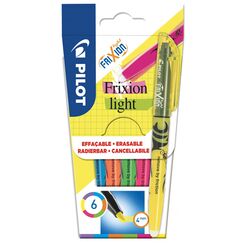 PILOT - 6er-Set FriXion Light - Radierbarer Textmarker - Neonpink, Neongelb, Violett, Blau, Orange, Grün - Keilspitze für feine oder breitere Linien
