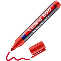edding 300 Permanentmarker - rot - 1 Stift - Rundspitze 1,5-3 mm - wasserfest, schnell-trocknend - wischfest - für Karton, Kunststoff, Glas, Holz, Metall, Glas