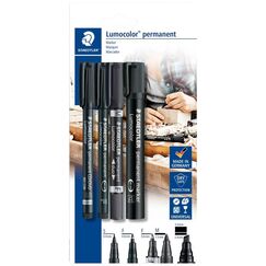 STAEDTLER Lumocolor 60 BK permanent marker Set mit unterschiedlichen Spitzen, 4 Stück auf Blisterkarte, Weiß, 1 Stück (1er Pack)
