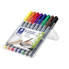 STAEDTLER permanenter Universalstift Lumocolor, wisch- und wasserfest, sekundenschnell trocken, nachfüllbar, F-Spitze - Linienbreite 0,6 mm, 8 Marker in sortierten Farben, 318 WP8