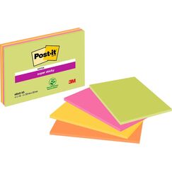 Post-it Super Sticky Meeting Notes, Packung mit 4 Blöcken, 45 Blatt pro Block, 203 mm x 152 mm, Farben: Grün, Pink, Gelb, Orange - Extra-stark klebende Notizzettel für To-Do-Listen und Erinnerungen