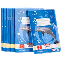 herlitz Schulheft x.book A5, Lineatur 2, 2. Klasse, liniert, farbig hinterlegt, 16 Blatt, 10 Stück