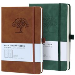 Notizbuch, Notebook, Notizbuch a5, Journal buch, Reisetagebuch, Liniert a5, Notizblock, Notizbücher a5, 100gsm, 200Pages, 2 Stück, Reisetagebuch, Leder, Prägebaum Design,Braun Grün