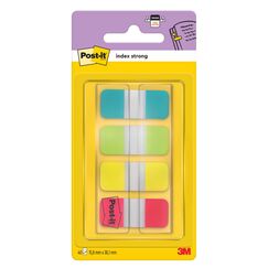 Post-it Index Strong Ablagetabs, Mini - 40 Haftstreifen 15.8 mm x 38.1 mm - Farben: Grün, Rot, Gelb, Blau - Extrastarke Haftstreifen für Dokumente und Informationen