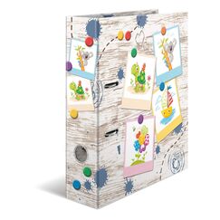 HERMA Ordner A4 Kinder Holzoptik, 7 cm breit, Ringordner mit Kindergarten Tiere Motiv, bunter Aktenordner mit Innendruck für Jungen, Mädchen und Kinder
