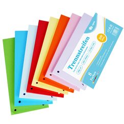 Dividers Colourful Pack of 200, 8 Assorted Colours Tabs - 24 x 10.5 cm Dividers Perforated Recycled Cardboard, 180 g/m² Printable Paper Cards for Sorting Folders