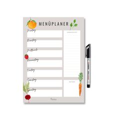 Magnetischer Menü Planer mit Einkaufsliste für Familien, DIN A4 abwischbarer wiederverwendbarer Wochenplaner für Meal Planning und Meal Prepping, Speiseplan für Kühlschrank (Magnetisch inkl. Stift)