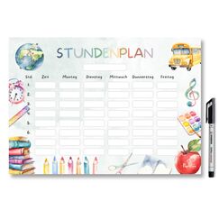 Stundenplan Schule magnetisch abwischbar für Kühlschrank Whiteboard, Bunter Unisex Wochenplaner Mädchen Junge Geschenk zur Einschulung Schulkind Grundschule (Magnetischer Stundenplan inkl. Stift)