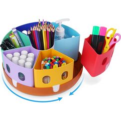 GAMENOTE Rotierende Stiftehalter Schreibtisch Organizer - XXL Durchmesser 28cm Kinder Behälter zum Aufräumen und Aufbewahren,Drehbare Ablage für Bürobedarf Schulbedarf liefert Handwerk,12,7cm Höhe