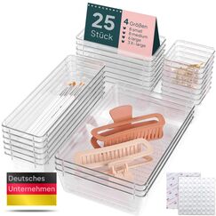 uandu Schubladen Organizer 25er Set mit 4 Größen – Schminktisch & Kosmetik Aufbewahrung für Schublade – MakeUp Ordnungssystem für Badezimmer, Küche & Büro