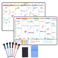 POPRUN Whiteboard Wochenplaner Monatsplaner abwischbar selbstklebend für die Wand, Glas, Holz und Kühlschrank (jede glatte Oberfläche) Familienplaner,Planungstafel,Monatskalender auf Deutsch
