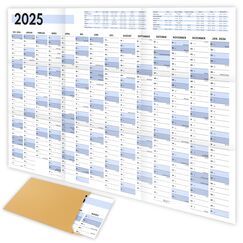 XXL Wandkalender 2025 groß (90x60cm) - Jahresplaner 2025 quer als Kalender für die Wand - Jahreskalender für 14 Monate mit Ferienübersicht - Kalender gefalzt für das Büro
