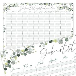 younikat Geburtstagskalender jahresunabhängig A3 - Eukalyptus Geburtstags Kalender - Dauerkalender ohne Jahr - Wandkalender Geburtstag immerwährend für die ganze Familie I dv778