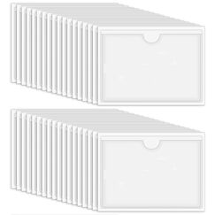 36 Stück Etikettenhalter Selbstklebend, 10 x 6 cm Beschriftungsfenster Selbstklebend Visitenkartenhüllen Kleben Transparent Wasserfest für Zuhause Büro Schule