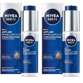 NIVEA MEN Anti-Age Hyaluron Hydro Gesichtsgel, Gesichtspflege für Männer mit Hyaluron und Pro-Retinol, schnell einziehendes Gel für 24h intensive Feuchtigkeit und sichtbare Faltenmilderung (50 ml)