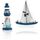 com-four® 2-teiliges maritimes Deko-Set - Segelschiff und Leuchtturm aus Holz im Used-Look (2 Stück Leuchtturm/Segelboot - blau/weiss), Farbe: 2 Stück Leuchtturm/Segelboot - Blau/Weiß