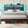 Seventable Kingsize-Bettgestell mit Ladestation, LED-Bett mit gepolstertem Kopfteil, Plattformbett aus Metall mit Stauraum unter dem Bett, kein Boxspringbett erforderlich, geräuschlos, Montage, Größe: King, Farbe: Grau