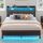 Rolanstar Queensize-Bettgestell mit Ladestation und LED-Lichtern, gepolstertes Kopfteil mit Ablageflächen, robuste Metalllatten, kein Boxspringbett erforderlich, geräuschlos, Größe: Queen, Farbe: Grau