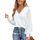 CUPSHE Damen Blusen V-Ausschnitt Spitzen Wellenkante Puffärmel Langarmshirt Lässige Lace Oberteile Tunika Bluse Tops, Größe: S, Farbe: Weiß
