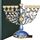 Matashi Handbemalter Menora-Kandelaber aus Emaille, verziert mit goldenen Akzenten und Kristallen (Hamsa- und Tauben-Design), Farbe: Blau Hamsa