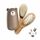 Baby 6 in1 Pflege-Set, natürliche hölzerne Haarbürste und Kamm Nagelschere, Nagelfeile und Pinzette für Kinder und Neugeborene in süsser Geschenk-Verpackung, Farbe: Bronze B