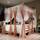 Joyreap Betthimmel mit 4 Ecken, Betthimmel, 213 cm Bx200 cm L, King, Größe: H198.1 x B218.4 cm (1er Pack), Farbe: Korallenrot und Weiß