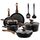 DishDelight Induktion Töpfe Set Topf und Pfannenset 12-teilige Granit Schwarz Topfset Induktion Kochtopf Pfanne mit Deckel Bratpfanne