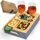 Cascalino's® Couchbar Snackbox mit 2+2 Snackschalen aus Edelstahl - Sofatablett aus Holz | Sofa Organizer mit Getränkehalter | Couch Tablett Holz, Couch bar, Sofa Butler, Couch Organizer, Tablett