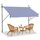 HENGMEI Klemmmarkise Balkon Markise Einziehbar Balkonmarkise Sonnenschutz ohne Bohren höhenverstellbar (250 x 120 cm, Blaue und Weiße Streifen)