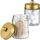 Apothekergläser, Badezimmer-Aufbewahrungs-Organizer, Aufbewahrungsbox für Arbeitsplatte, Organizer, niedlicher Qtip-Spenderhalter aus Glas mit Deckel, Wattestäbchen, Badesalz, Haarband, 2 Stück (Gold)