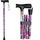 iCatchy Flexibler Gehstock, einfach höhenverstellbar, zusammenklappbar, ausziehbar, Mobilitätshilfe, zusammenklappbar, für Unisex, UKCA-genehmigt (lila Blume)