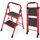 KINGRACK 2 Stufen Leiter, Trittleiter mit Handläufen, Stufenleiter, Klappleiter Tritthocker, Klapptritthocker für Erwachsene mit Griff, Haushaltsleiter Anti-Rutsch-stabilem und breitem Pedal, rot
