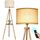 OUTON LED Stehlampe Dimmbar Dreibein Holz mit Regal, Fernbedienung, 4 Farbtemperatur, 1 Stunde Timerfunktion, Stativ Stehleuchte mit Beige Lampenschirm für Wohnzimmer, Schlafzimmer, Büro (Holz)