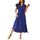 Awemeal Kleid Damen Sommer Elegant V-Ausschnitt Kurzarm Lang Sommerkleid Boho Blumenkleid mit Gürtel Rüschen Saum Wickelkleid Strandkleid A Linie Fließend Maxikleid （M, Blau）