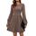 Hotouch Kleid Damen Winter Strickkleid Langarm Kleid Puff Knielang Winterkleid Rundhals Herbstkleid Winter Kleider A-Linie Weihnachtskleid mit Taschen Braun XL