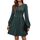 Hotouch Kleid Damen Winter Strickkleid Langarm Kleid Puff Knielang Winterkleid Rundhals Herbstkleid Winter Kleider A-Linie Weihnachtskleid mit Taschen Grün XL