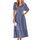 BebreezChic Sommerkleid Damen Lang Boho Elegant Kurzarm V-Ausschnitt Hohe Taille Swiss Dot Gerafft Blumen Strandkleid Maxikleid, Blau-Violett L