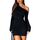 Navneet Damen Off Shoulder Kleider Herbstkleid Elegant Minikleid Sexy Schwarz Langarm Eng Kleid Hochzeit Party Festlich Schwarz XS
