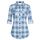DJT Damen Weiches Gestrick Karierte Bluse Langarm Oberteile Roll Up Ärmel Hemdbluse Tunika Button Down Blusen Top Hellblaues Kariertes S